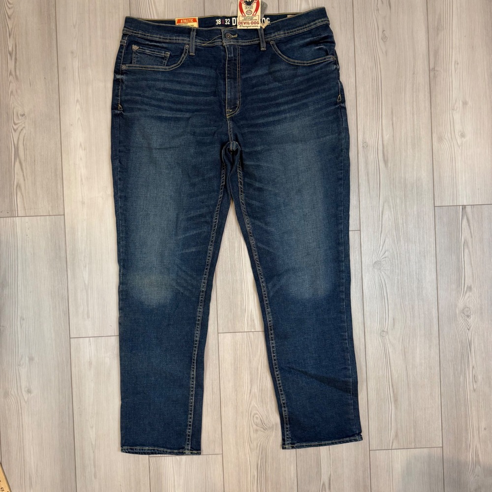 Devil-Dog Dungarees Mens Athletic Fit Tapered Leg Jeans Blue 38x32 NWT DD5001
